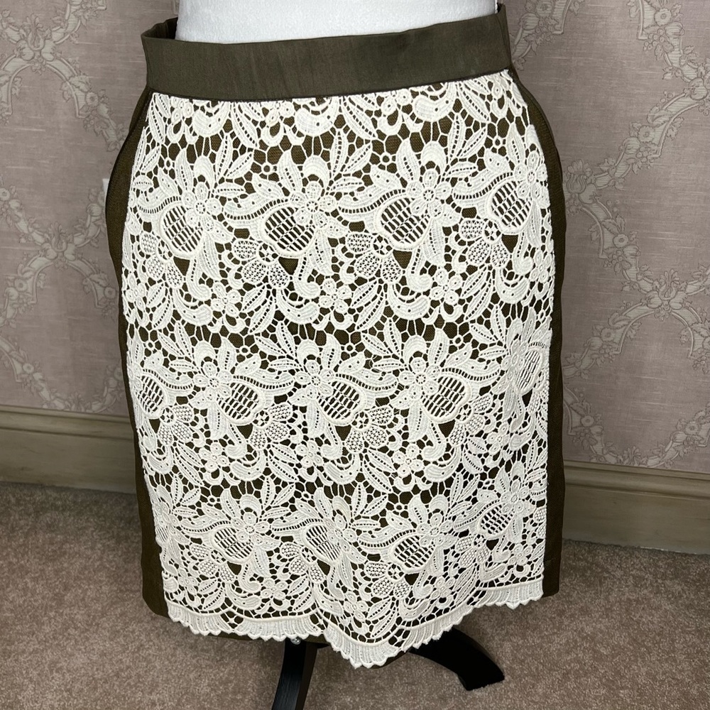 Maeve Lace Embroidered Patchwork Skirt Hunter Green NWOT